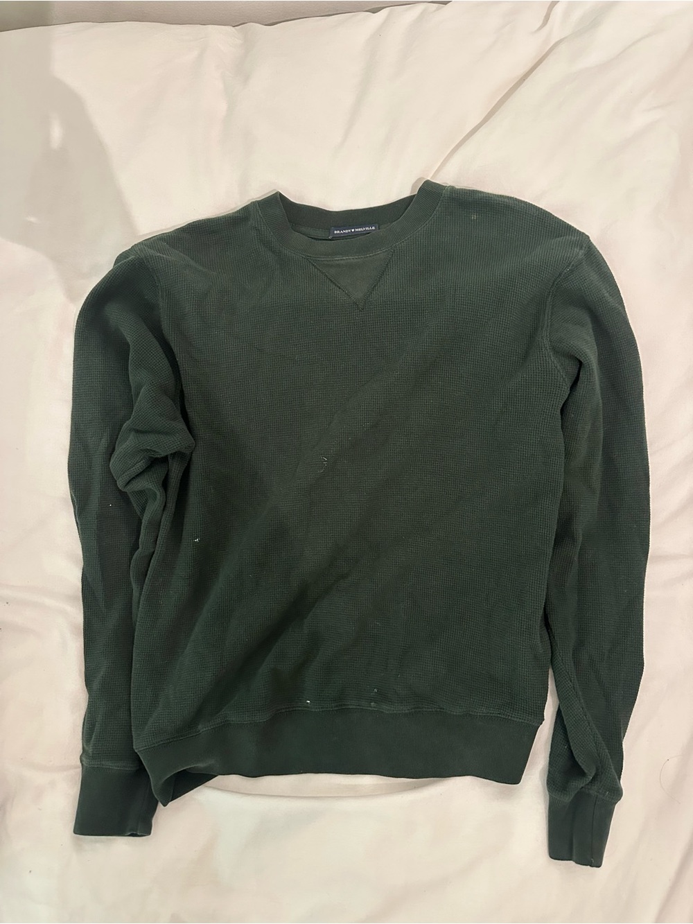 Brandy Melville Crewneck Waffle Knit Sweater - Dark Green